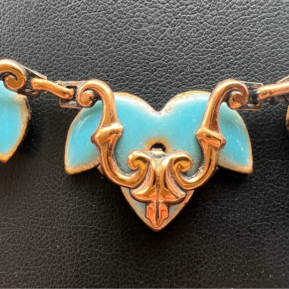 Vintage Renoir Matisse Scalloped Copper Necklace w/ Blue Enamel Accents - Rare - Picture 4 of 10